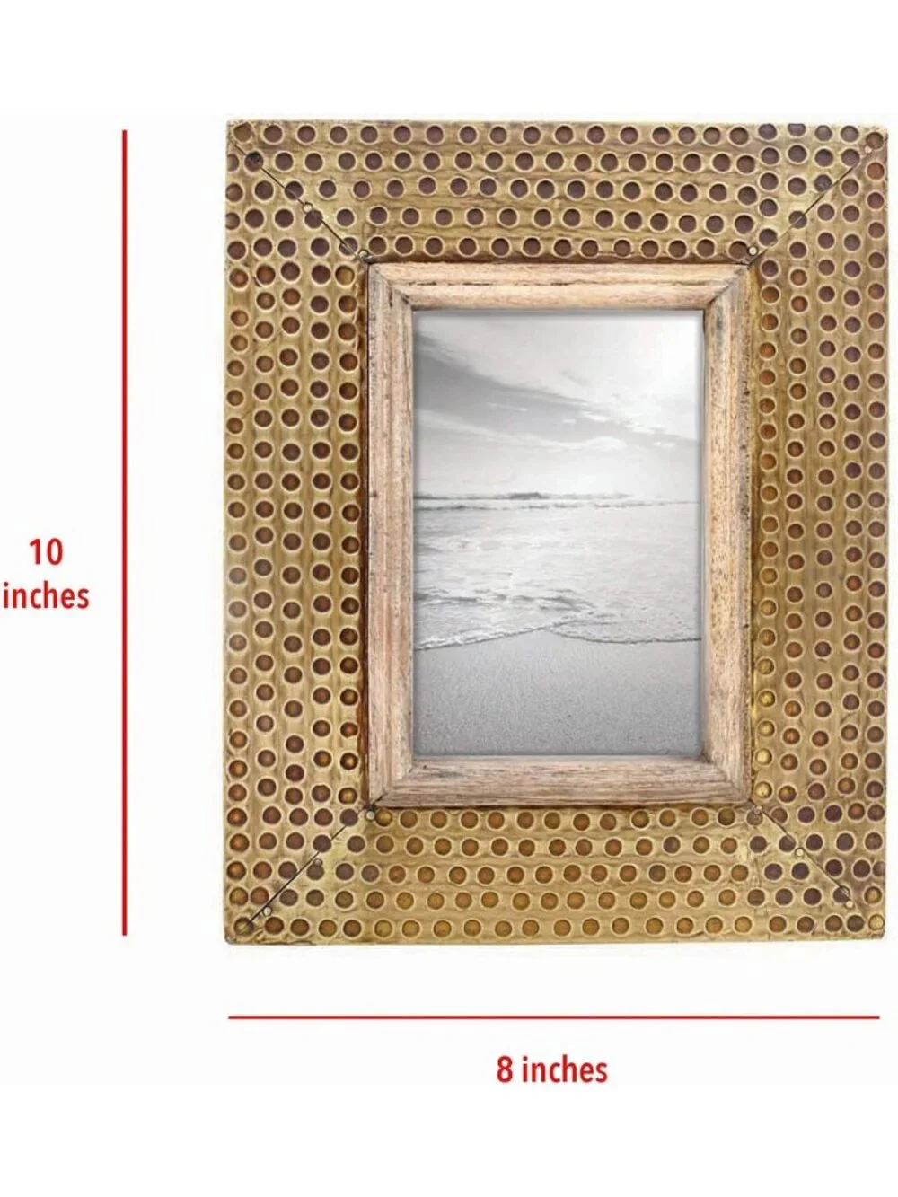 Decorative Distressed Hammered Brass Metal Picture Frame - 4x6 Inch Home Decor